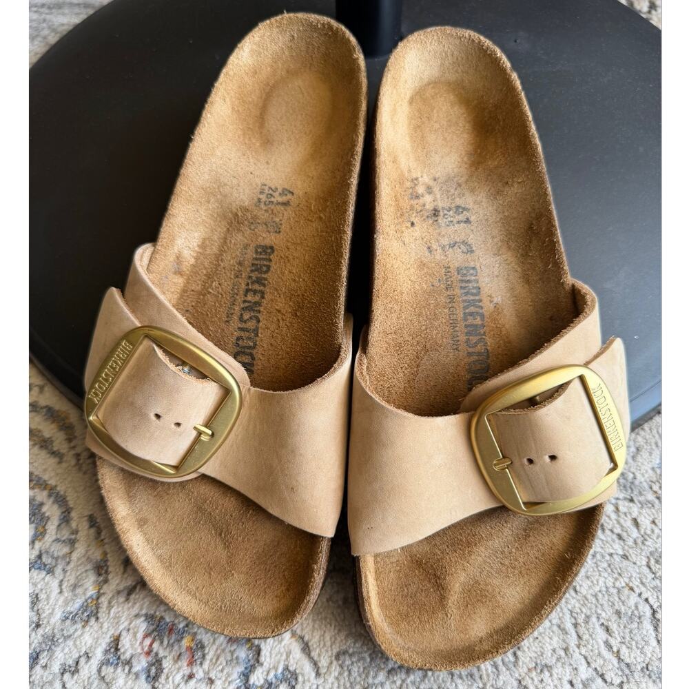 Birkenstock Madrid Big Buckle Nubuck Leather Sandals Sandcastle Sz 10-10.5